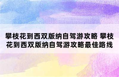 攀枝花到西双版纳自驾游攻略 攀枝花到西双版纳自驾游攻略最佳路线